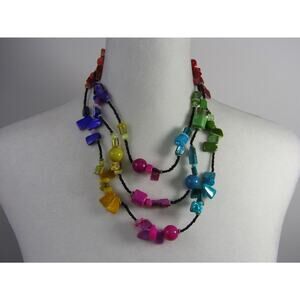 Multi Colored Bead 2 Strand Necklace 18" Boho Festive Artsy Whimsical Cottage